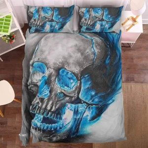 Blue Smoke Skull Duvet Cover and Pillowcase Set Bedding Set