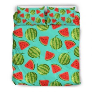 Blue Summer Watermelon Pattern Print Duvet Cover and Pillowcase Set Bedding Set