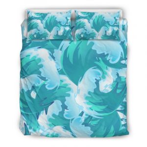 Blue Surfing Wave Pattern Print Duvet Cover and Pillowcase Set Bedding Set