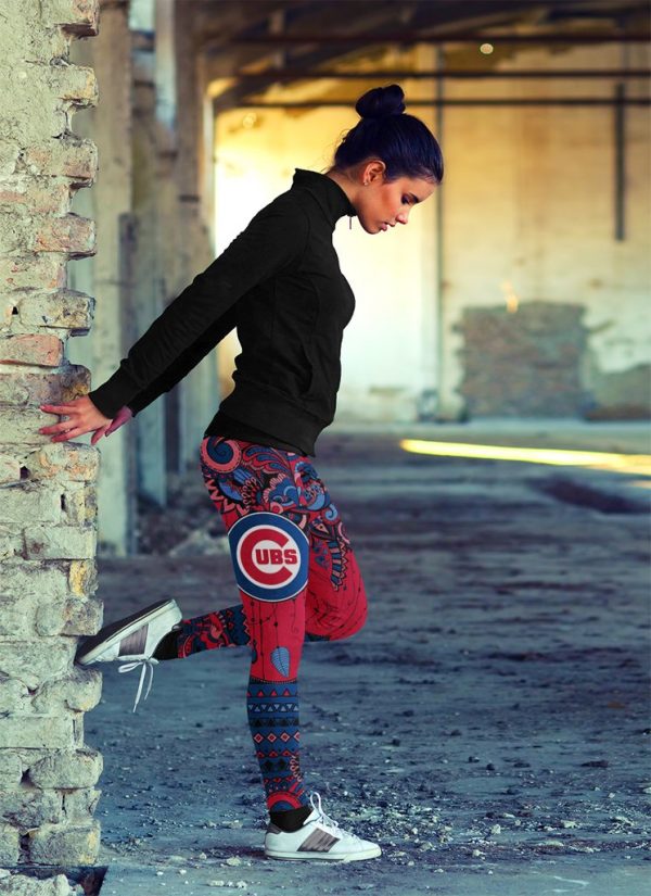 Boho Chicago Cubs Leggings With Fantastic Art