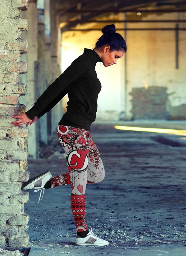 Boho New Jersey Devils Leggings With Fantastic Art