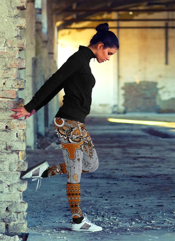 Boho Texas Longhorns Leggings With Fantastic Art