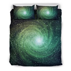 Bright Green Spiral Galaxy Space Print Duvet Cover and Pillowcase Set Bedding Set