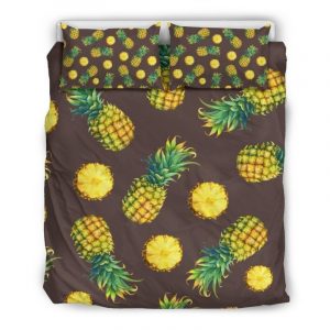 Brown Pineapple Pattern Print Duvet Cover and Pillowcase Set Bedding Set