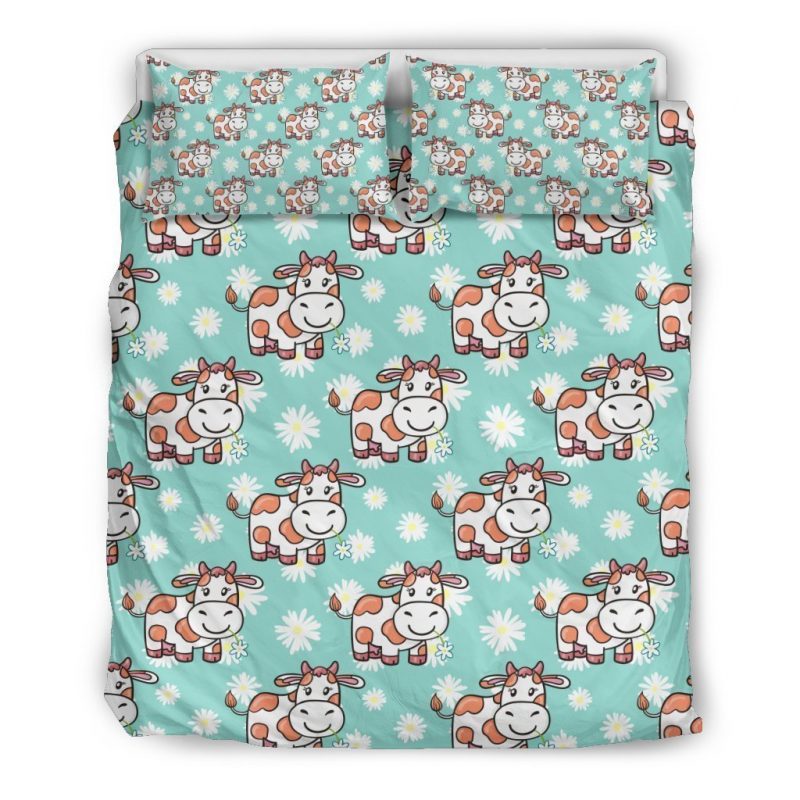 Cartoon Cow And Daisy Flower Print Duvet Cover and Pillowcase Set Bedding Set Cartoon Cow And Daisy Flower Print Duvet Cover and Pillowcase Set Bedding Set