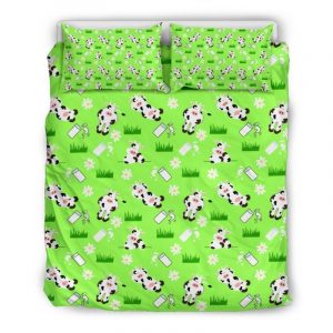 Cartoon Daisy And Cow Pattern Print Duvet Cover and Pillowcase Set Bedding Set