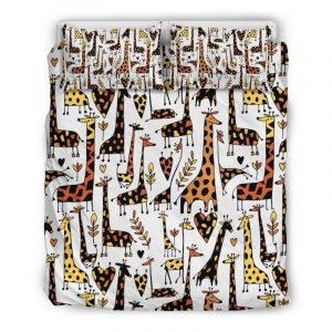 Cartoon Giraffe Pattern Print Duvet Cover and Pillowcase Set Bedding Set