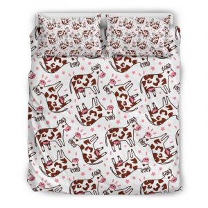 Cartoon Happy Dairy Cow Pattern Print Duvet Cover and Pillowcase Set Bedding Set