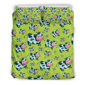 Cartoon Smiley Cow Pattern Print Duvet Cover and Pillowcase Set Bedding Set