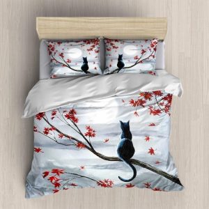 Cat And Flowers Duvet Cover and Pillowcase Set Bedding Set