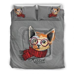 Cat With Glasses In A Red Scarf Duvet Cover and Pillowcase Set Bedding Set