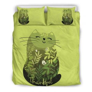 Cheerful Cat With Flowers Duvet Cover and Pillowcase Set Bedding Set