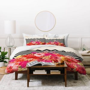 Chevron Flora 2 Duvet Cover and Pillowcase Set Bedding Set