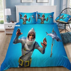 Chomp Sr Fortnite Gamer Duvet Cover and Pillowcase Set Bedding Set