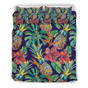 Colorful Aloha Pineapple Pattern Print Duvet Cover and Pillowcase Set Bedding Set