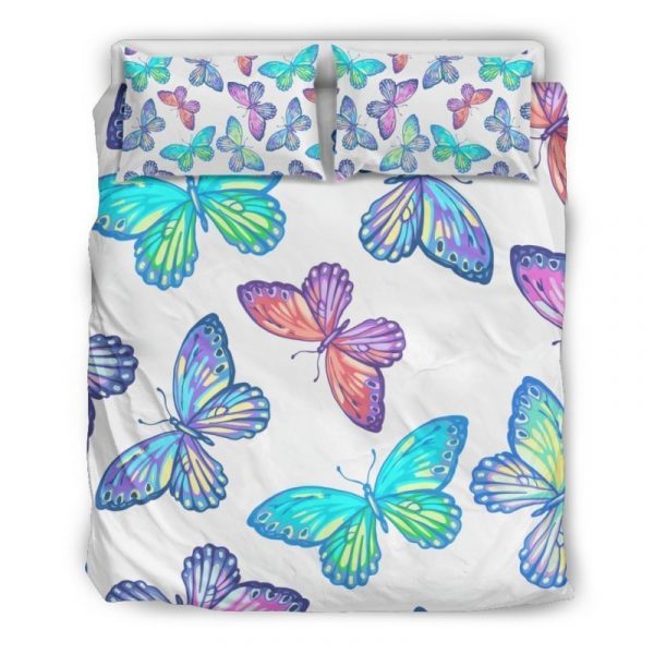Colorful Butterfly Pattern Print Duvet Cover and Pillowcase Set Bedding Set