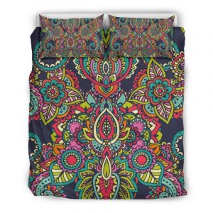 Colorful Floral Mandala Print Duvet Cover and Pillowcase Set Bedding Set
