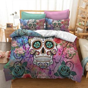 Colorful Flowers Skull s Duvet Cover and Pillowcase Set Bedding Set