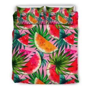 Colorful Leaf Watermelon Pattern Print Duvet Cover and Pillowcase Set Bedding Set