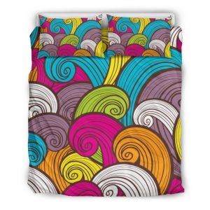 Colorful Surfing Wave Pattern Print Duvet Cover and Pillowcase Set Bedding Set
