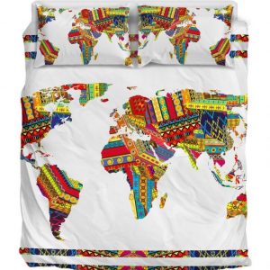 Colorful World Map Duver Duvet Cover and Pillowcase Set Bedding Set