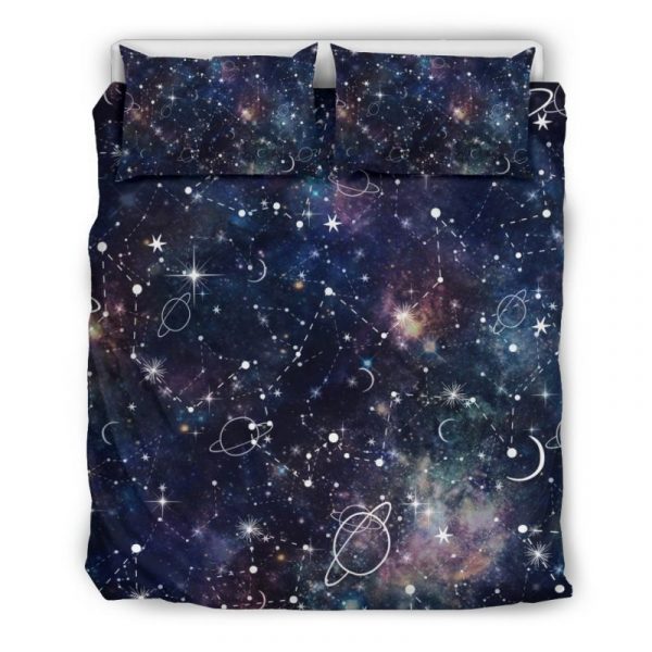 Constellation Galaxy Space Print Duvet Cover and Pillowcase Set Bedding Set