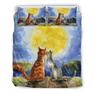 Couple Cats On The Roof Duvet Cover and Pillowcase Set Bedding Set