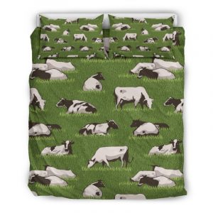 Cow On Green Grass Pattern Print Duvet Cover and Pillowcase Set Bedding Set