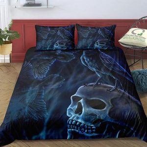 Crow And Skull Black Duvet Cover and Pillowcase Set Bedding Set