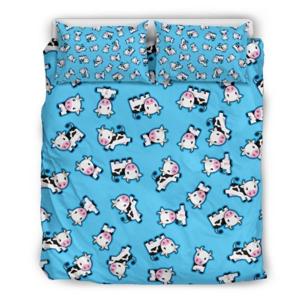 Cute Cartoon Baby Cow Pattern Print Duvet Cover and Pillowcase Set Bedding Set