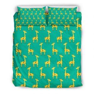 Cute Cartoon Giraffe Pattern Print Duvet Cover and Pillowcase Set Bedding Set