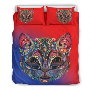 Cute Cat With Abstract Face Duvet Cover and Pillowcase Set Bedding Set
