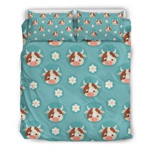 Cute Cow And Daisy Flower Pattern Print Duvet Cover and Pillowcase Set Bedding Set