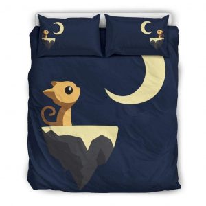 Cute Little Cat Staring At The Moon Duvet Cover and Pillowcase Set Bedding Set