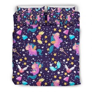 Cute Night Star Unicorn Pattern Print Duvet Cover and Pillowcase Set Bedding Set
