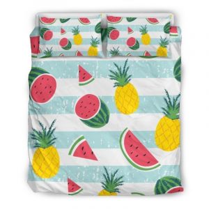 Cute Pineapple Watermelon Pattern Print Duvet Cover and Pillowcase Set Bedding Set