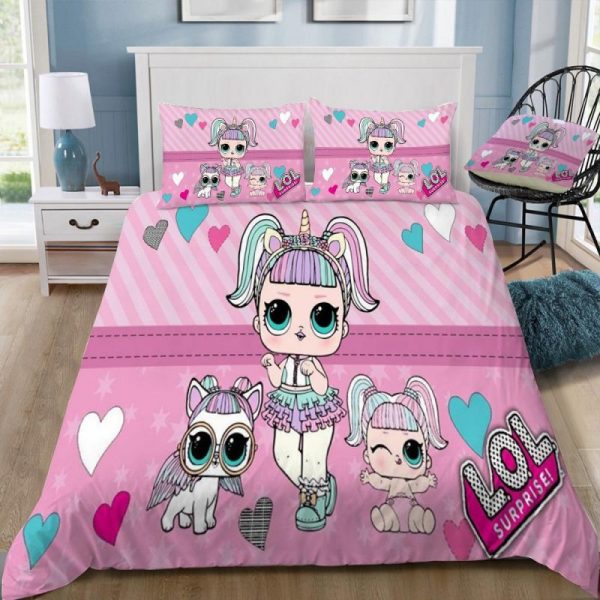 Cute Pink L O L Surprise Duvet Cover and Pillowcase Set Bedding Set 196