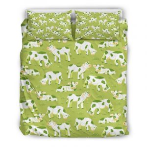 Cute Smiley Cow Pattern Print Duvet Cover and Pillowcase Set Bedding Set