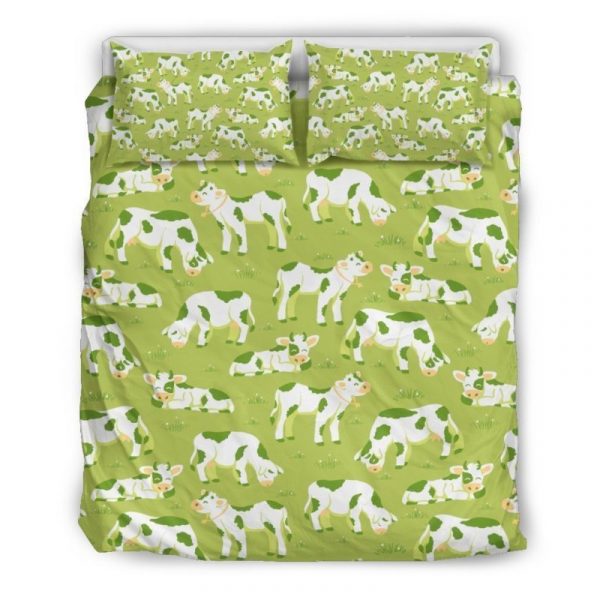 Cute Smiley Cow Pattern Print Duvet Cover and Pillowcase Set Bedding Set