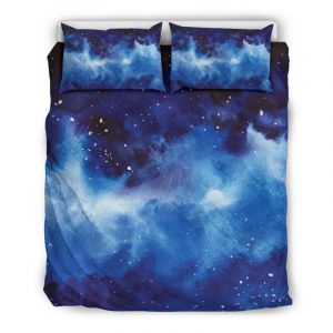 Dark Blue Galaxy Space Print Duvet Cover and Pillowcase Set Bedding Set