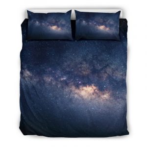 Dark Milky Way Galaxy Space Print Duvet Cover and Pillowcase Set Bedding Set