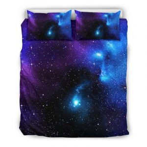 Dark Purple Blue Galaxy Space Print Duvet Cover and Pillowcase Set Bedding Set