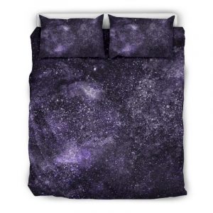 Dark Purple Cosmos Galaxy Space Print Duvet Cover and Pillowcase Set Bedding Set