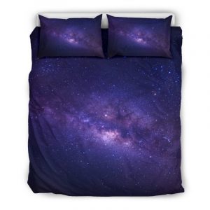 Dark Purple Milky Way Galaxy Space Print Duvet Cover and Pillowcase Set Bedding Set