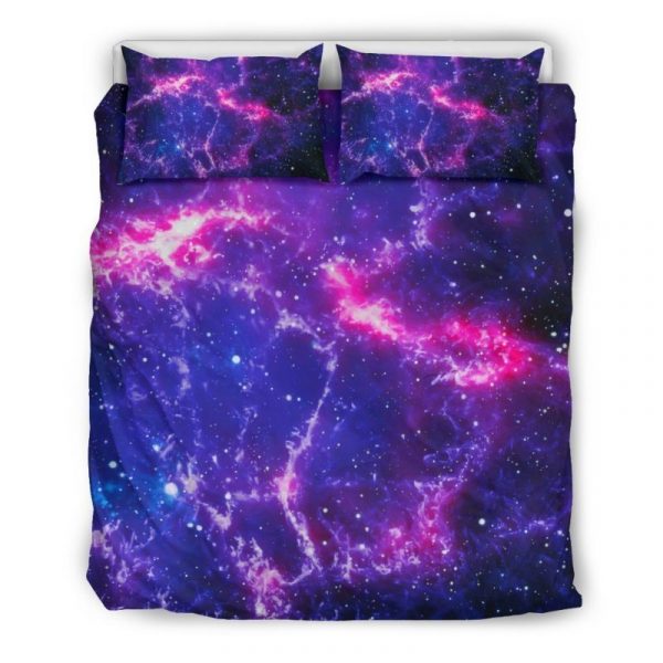 Dark Purple Universe Galaxy Space Print Duvet Cover and Pillowcase Set Bedding Set